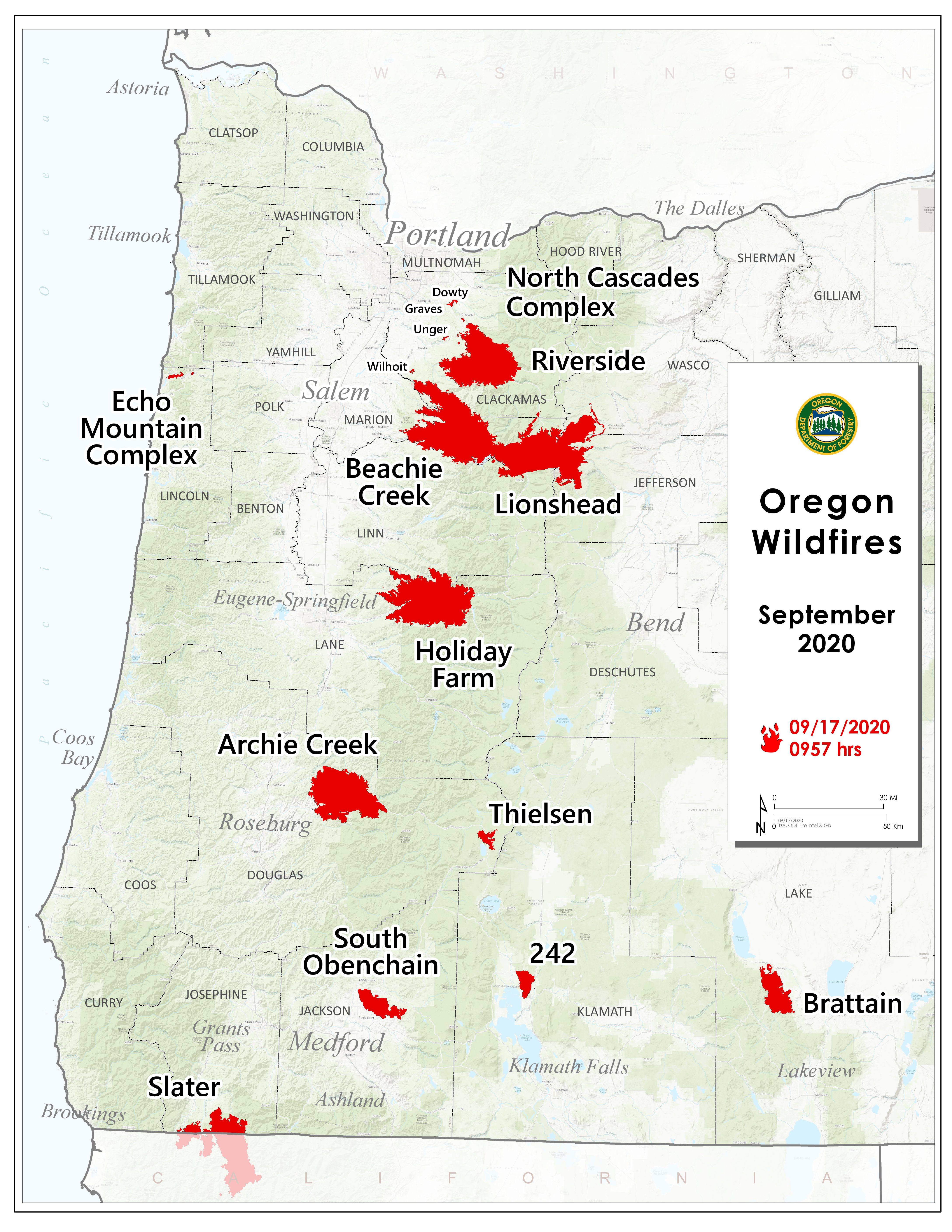 ODF fire map for Oregon for Thursday, Sept. 17, 2020